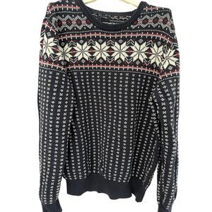J.Crew Women L Cotton Sweater Navy Nordic Fair Isle Cabinecore Preppy Gorpcore